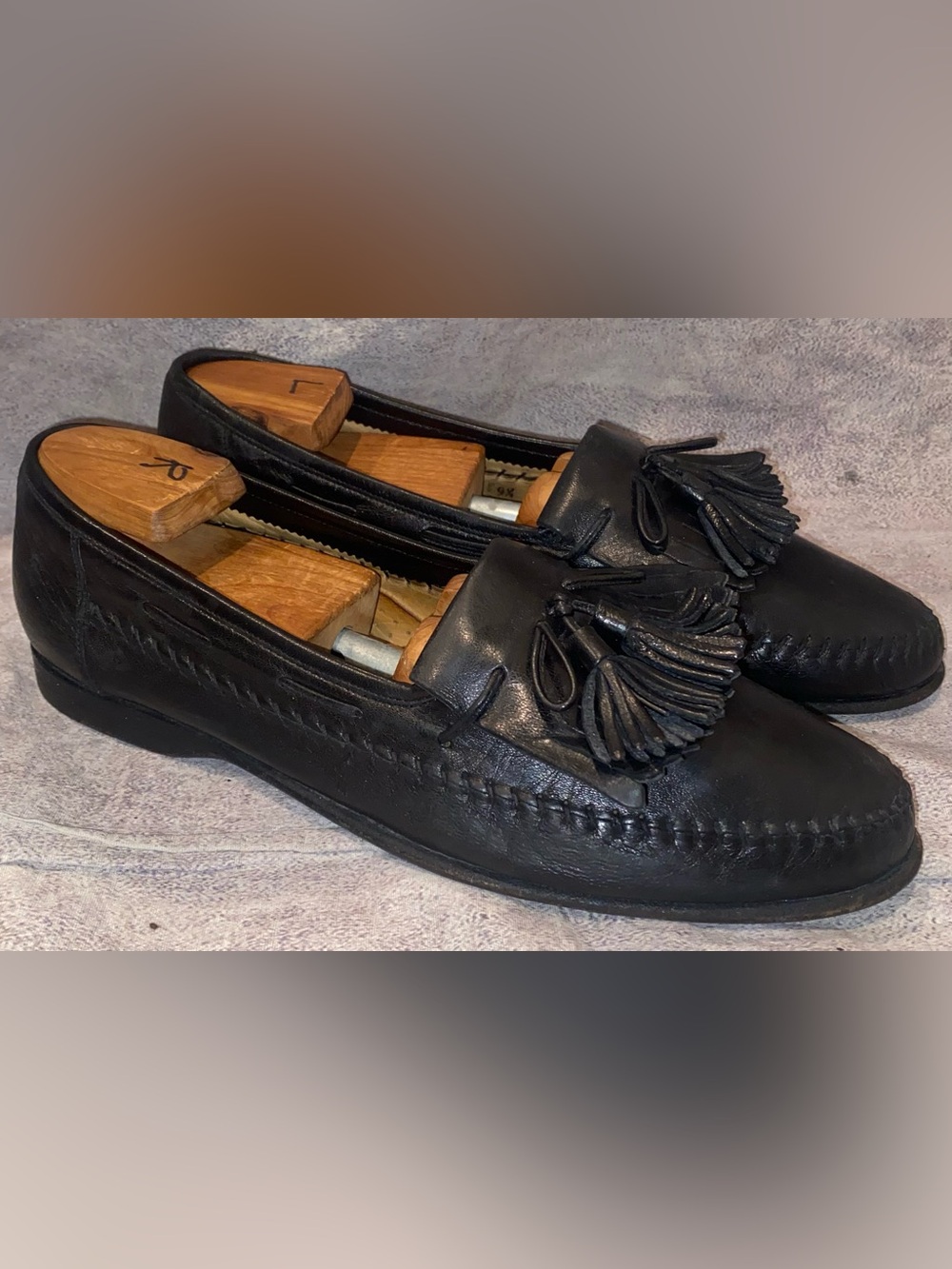 Santoni Tassel Kiltie Lightweight Leather Loafers Shoes Handsewn 9.5 Italy Vntg